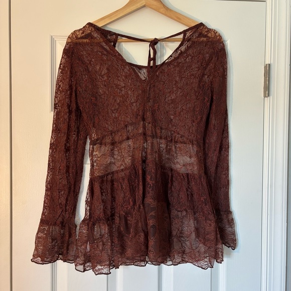 American Eagle Outfitters Brown Lace Longsleeve Top Boho Festival Concert XS - Picture 5 of 5